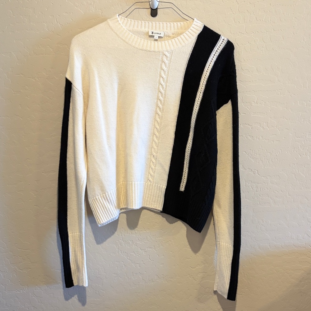 Chic Cream and Black Asymmetrical Sweater
